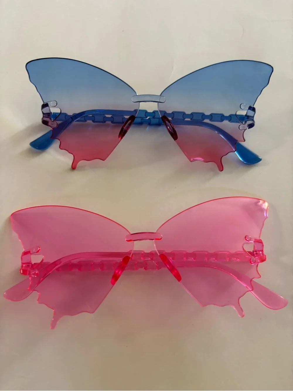 Butterfly Rimless Sunglasses - Blue & Pink